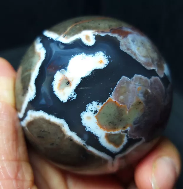 TOP 262G Natural Polished Football Agate Crystal Sphere Ball Healing WD581