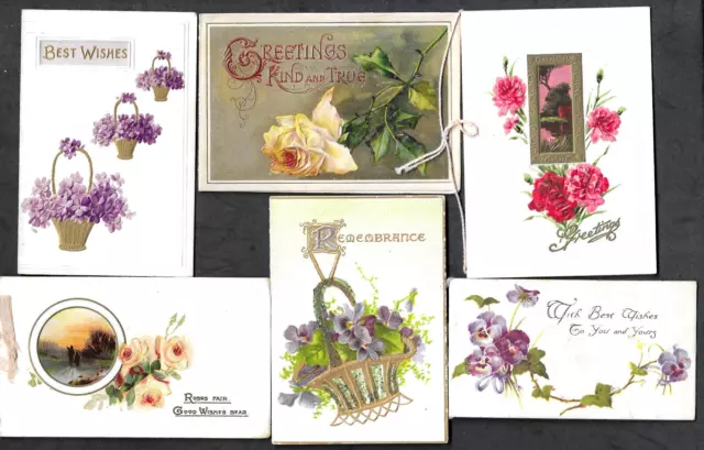 6 x PRETTY VICTORIAN CHRISTMAS GREETINGS CARDS FLOWERS EMBOSSED TUCK DAVIDSON