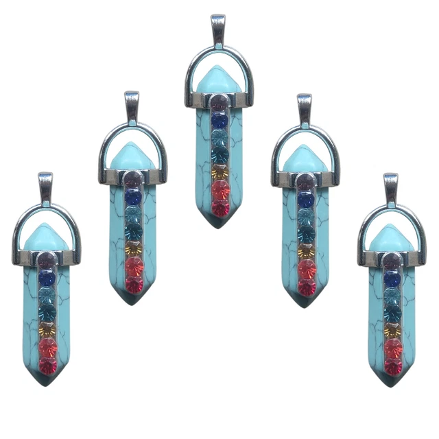 5pcs Turquoise Stone Hexagonal Pointed 7 Color Reiki Chakra Pendant