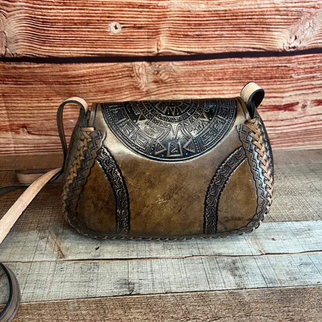WOMEN WESTERN COWGIRL Hand Tooled Embossed Leather Aztec Bag Bolsa De ...