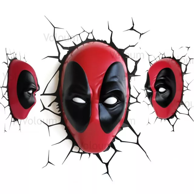 Marvel 3D Fx Luz Deadpool Máscara Decoración de Pared LED Con Pegatina