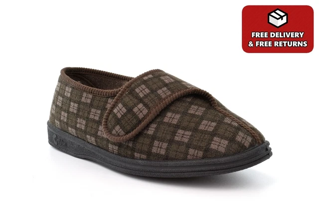 Pantofole da uomo larghe vestibilità lavabili pantofole da uomo chiusura touch (larghezza EE)