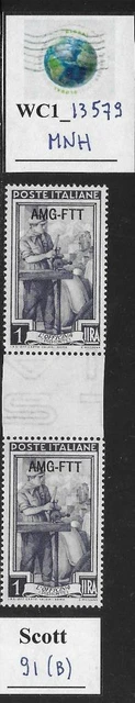 WC1_13579. ITALY: TRIESTE FTT. 1 L. gutter pair 1950 ITALY @ WORK. Scott 91. MNH