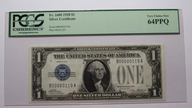 $1 1928 Silver Certificate Bank Note Bill 3 Digit Very Low Serial Number 64PPQ