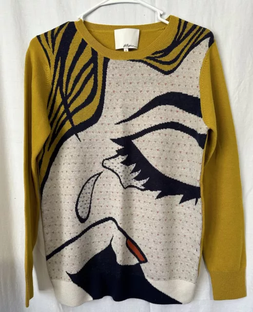 3.1 PHILLIP LIM Wool Face Tear Sweater Yellow Navy Small