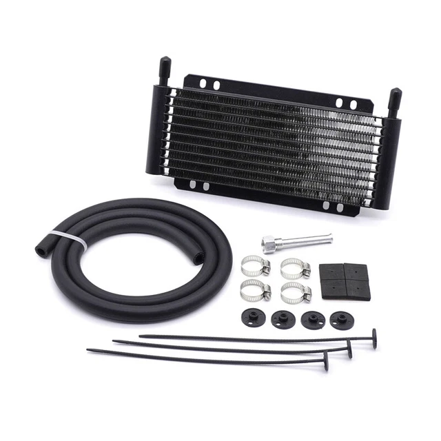 Universal 11 Row Cool Plate Fin Automatic Transmission Cooler with Fittings Kit