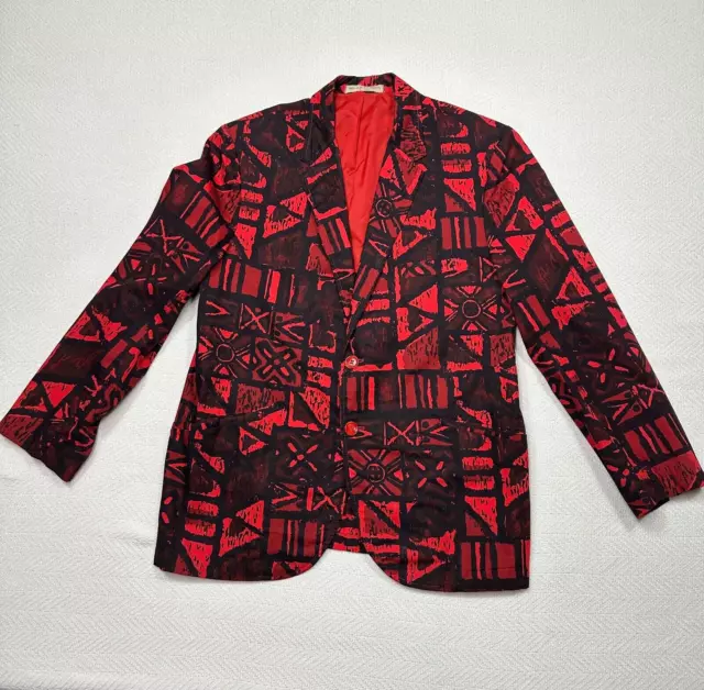 Sandwich Isles Blazer Mens 39 S Red Cotton Sport Coat Hawaiian Tiki Mod Chic