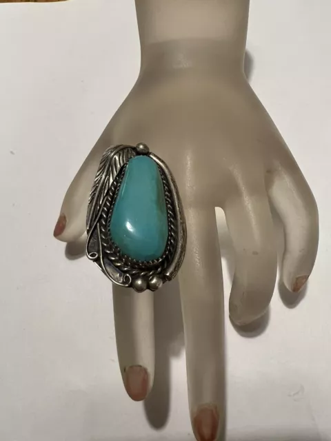 Vintage Old Pawn Native American Navajo Sterling Silver Turquoise Ring Size 12