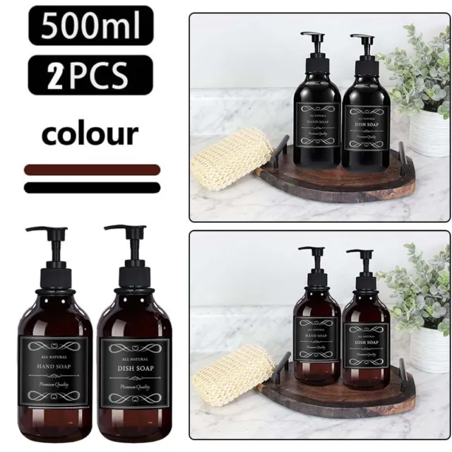 2x 500ml Hand Pump Dish Soap Dispenser Empty Shampoo Gel Bottles With 6 Labels