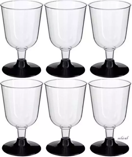 GSL Recyclable Plastic Party Wine Glasses With Black Bases 155ml