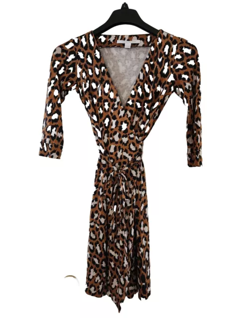 Diane Von Furstenberg DVF Leopard Print Wrap Silk Dress Size 0