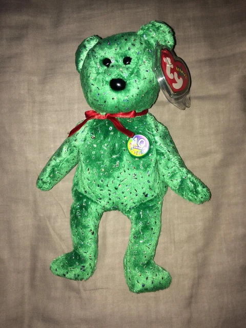 TY Beanie Babies - Decade Celebration Glitter Green Bear Tags