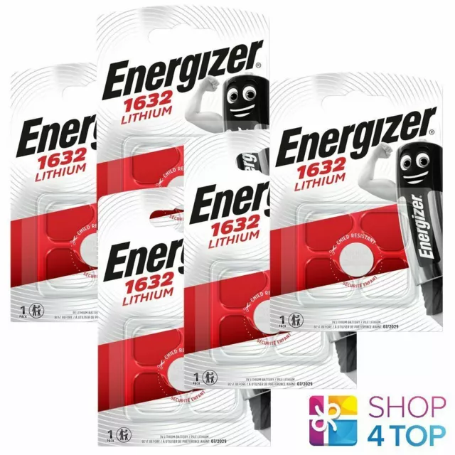 5 Energizer CR1632 Lithium Batteries 3V Cell Coin Bouton Exp 2029 Neuf