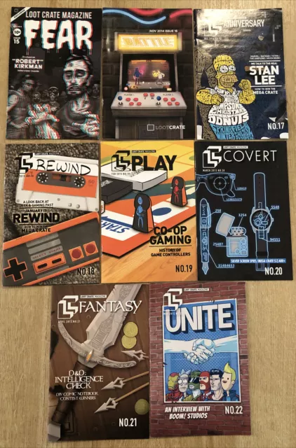 Loot Crate Magazine Lot of 8 Issues 15-22 Oct 2014-May 2015 Collectibles Comics