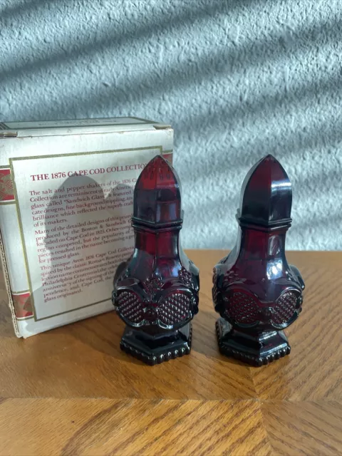 Vintage Avon 1876 Cape Cod Collection Ruby Red Glass Salt and Pepper Shaker Set