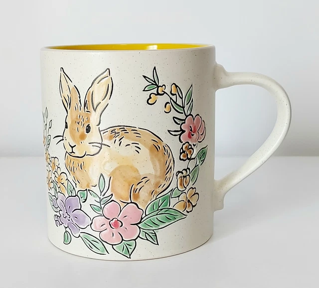 Floral Bunny Coffee Tea Mug Cup Beige & Yellow 16 Oz By Spectrum Designz NEW