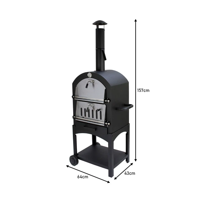 OUTDOOR PIZZA OVEN Portable Charcoal BBQ Smoker Cooker & Union Jack
