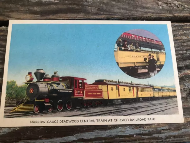 Vintage Postcard 1948 Chicago Illinois Railroad Fair Narrow Gauge Deadwood Train