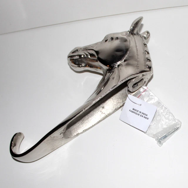 Horse Head coat hanger hook Cast Aluminum 10” NEW large silver 8