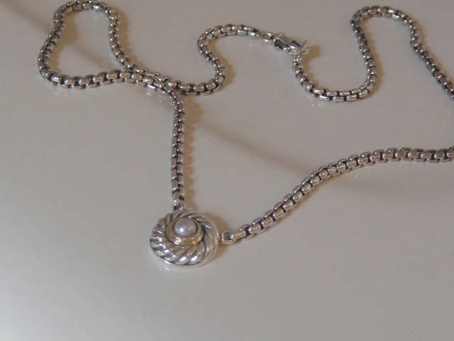 David Yurman 14K Gold Silver Pearl Cookie Box Chain Necklace