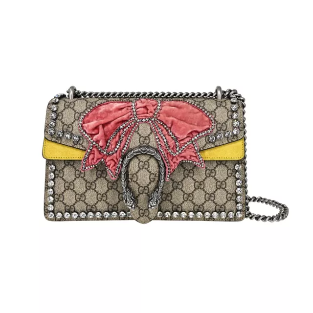 New Authentic Gucci GG Supreme Crystal Bow Embroidered Dionysus Shoulder Bag