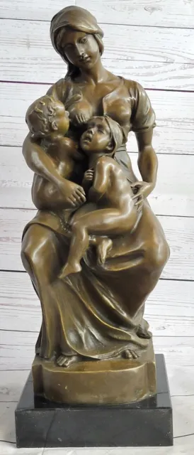 Bellissima Vintage Bronzo Statuetta - Mother Baby / Bambino - Estate - Caldo