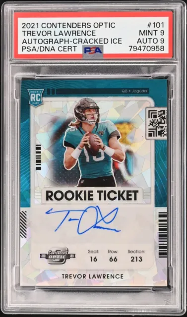 2021 Contenders Optic Trevor Lawrence Rookie Ticket RPS Auto CRACKED ICE PSA 9/9