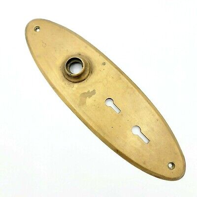 Vintage Oval Brass SINGLE Doorknob Double Skeleton Key Back Plate 9.5" x 2.75"