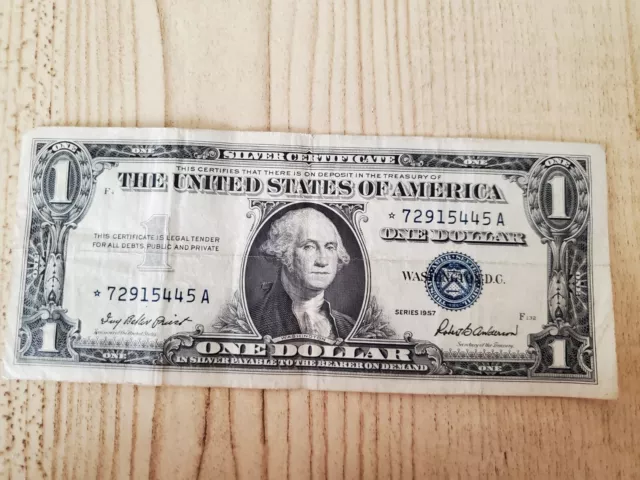 Star 1957 $1 Silver Certificate Star Note US currency Dollar Bill Blue Seal
