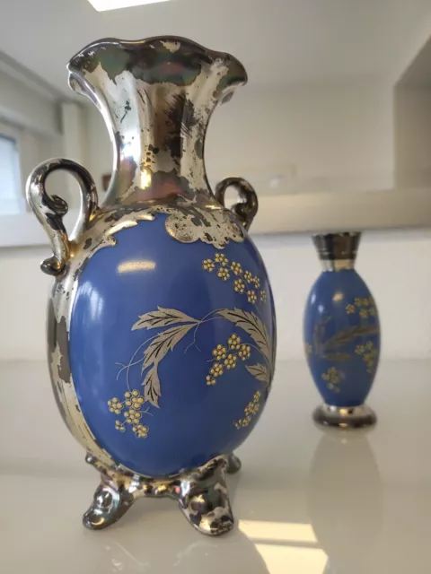 Alka Kunst Bavaria Kronach Porzellan Vase blau   Bauernsilber