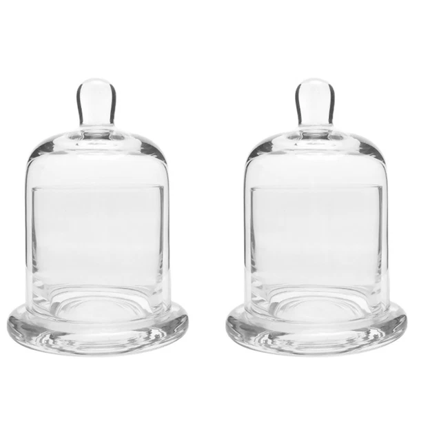 2x Glass Wax Cup Clear Votive Candle Holders Dessert Dome Cover