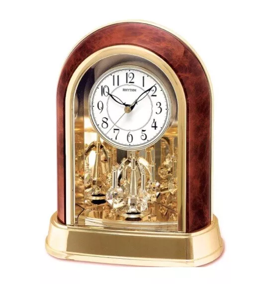 Large Rhythm Motion Gold Finish Mantel Clock,  Swarovski Crystal Spiral Pendulum