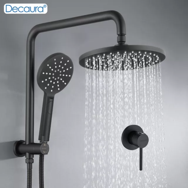 Decaura Dual Shower Head Set 9" Rain Gooseneck Arm Round with Shower Mixer Tap