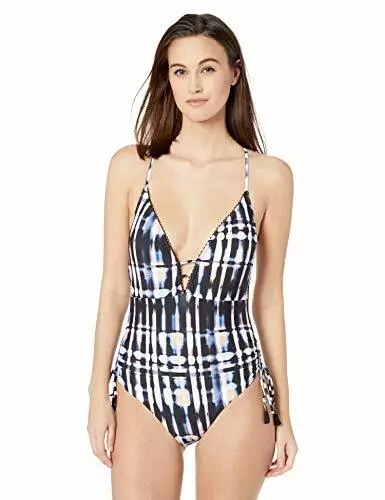 $108 Lucky Brand Plunge Front One Piece Purple Solstice Canyon Size Medium