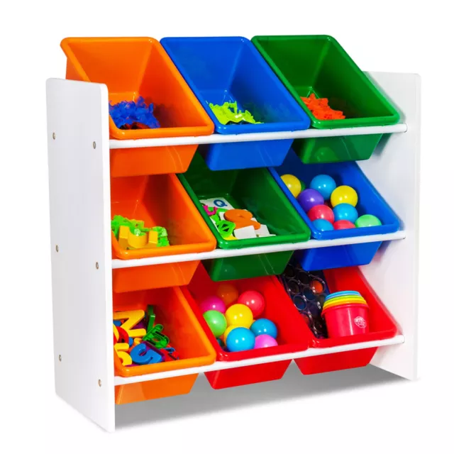 Children Kids Book Rack Shelf Sling Storage Organizer Bookcase Wooden Drawers