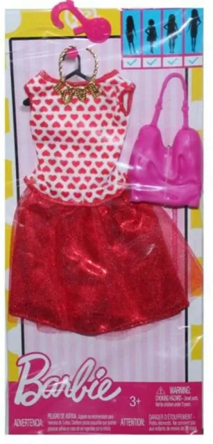 Mattel Barbie Doll Clothes Valentine's Day Hearts Dress Necklace Purse DTW61