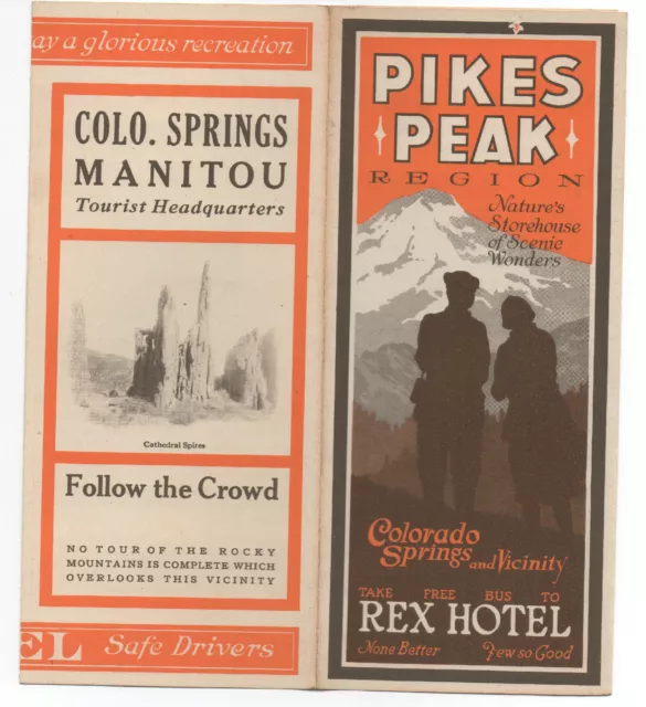 Brochure promotionnelle des années 1920 Pikes Peak CO Region and Rex Hotel avec de beaux graphismes