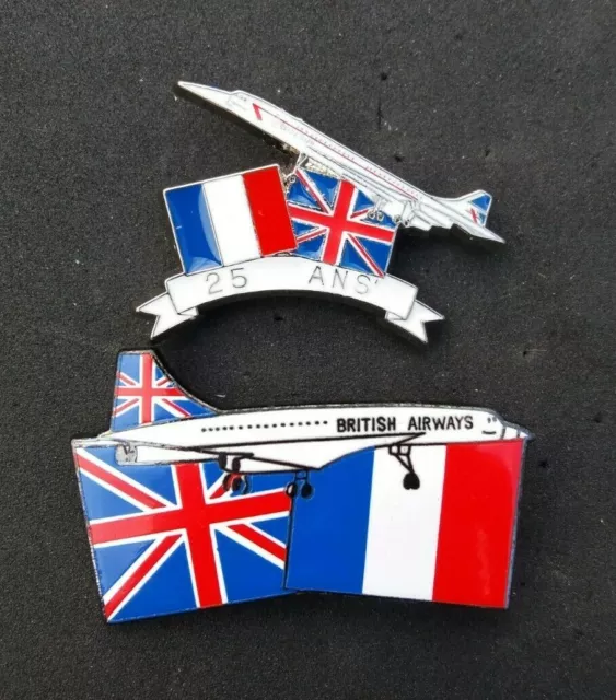 Concorde 25Th Anniversary British Airways / Air France Rare Pin Badge Set