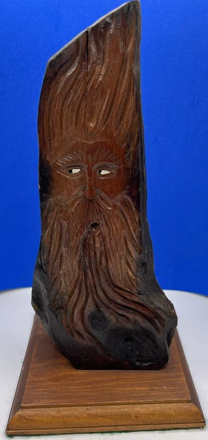 Hand Carved 12” Wooden Bearded Mountain Man Face Old West Western Folk Art-“DL”