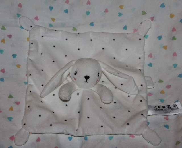 Doudou Simba Toys Lapin Plat Blanc Etoile Grise Attache Tetine Neuf