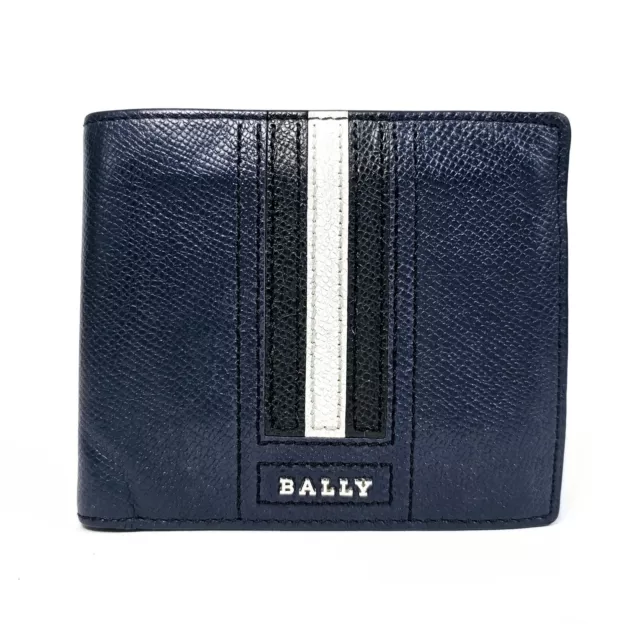BALLY RIBBON MEN'S Blue Leather Bifold Small Wallet Authentic $105.00 ...