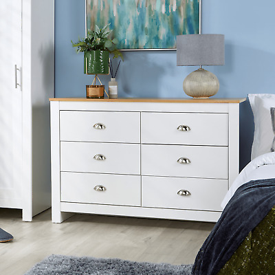 DW Home White 8 Drawer Chest of Drawers Sideboard Storage Cabinet Solid Pine Top Arizona 5056065403404 