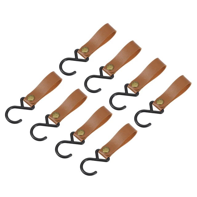 8Pcs PU Leather S Hooks for Hanging Multipurpose Camping Hook Hanger, Brown