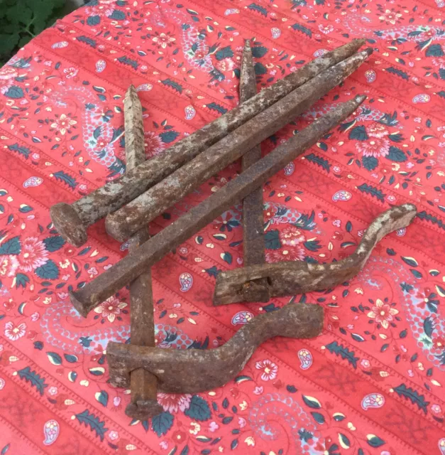 2 French antique shutter Dogs Stoppers 1800 Forged Spike Holder Barn Door Iron