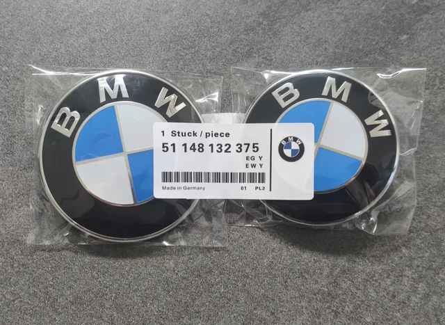 2 Emblèmes BMW 82mm - Pour Capot Et Coffre - Réf. 8132375 - Bleu Et Blanc - Neuf