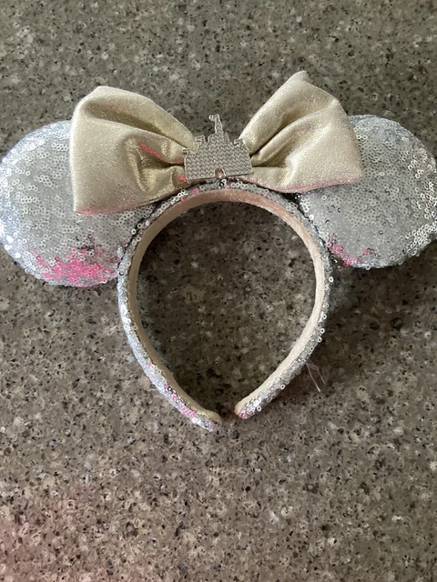 Disney Parks Sleeping Beauty Sliver Sequined Minnie Mouse Ear Headband Exclusive