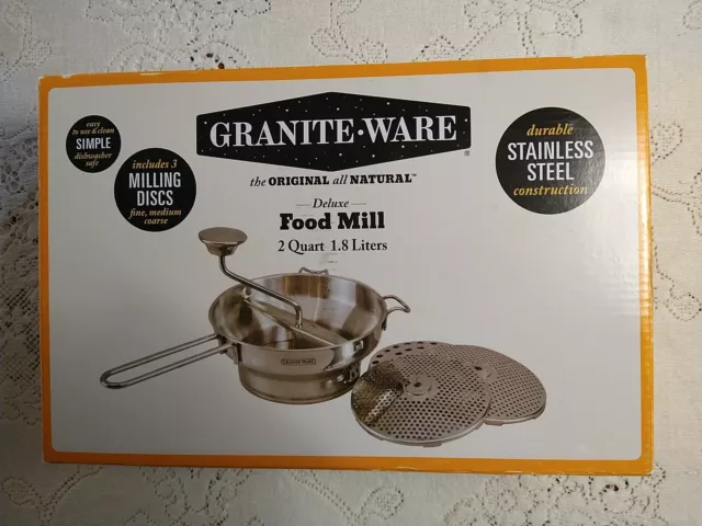 Granite-Ware Stainless Steel 2 Quart Food Mill w/Three Milling Discs