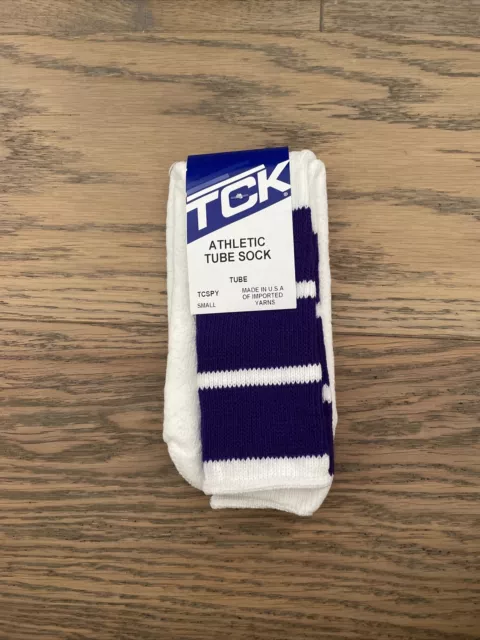 70s 80s  Vintage TCK Made In USA Retro 3 Stripes Tube Socks Purple NWT Small