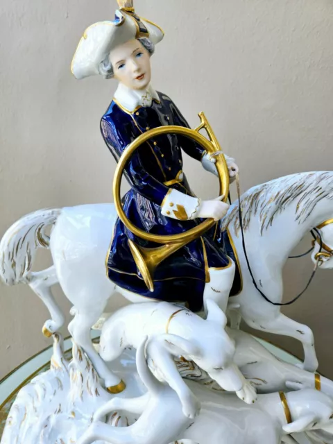 Royal Dux Vintage Large Porcelain Figurine Fox Hunting Horse Rider with Dogs 2