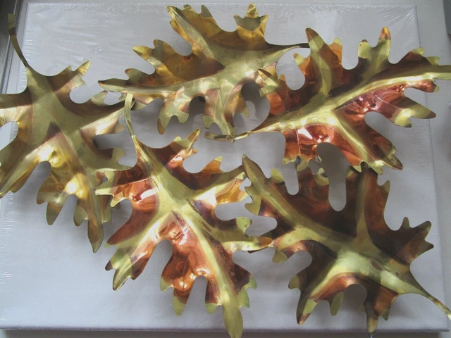 5 Vintage Brass Maple Leaves Wall Hanging Decor 8"x5" Brass Copper Tones